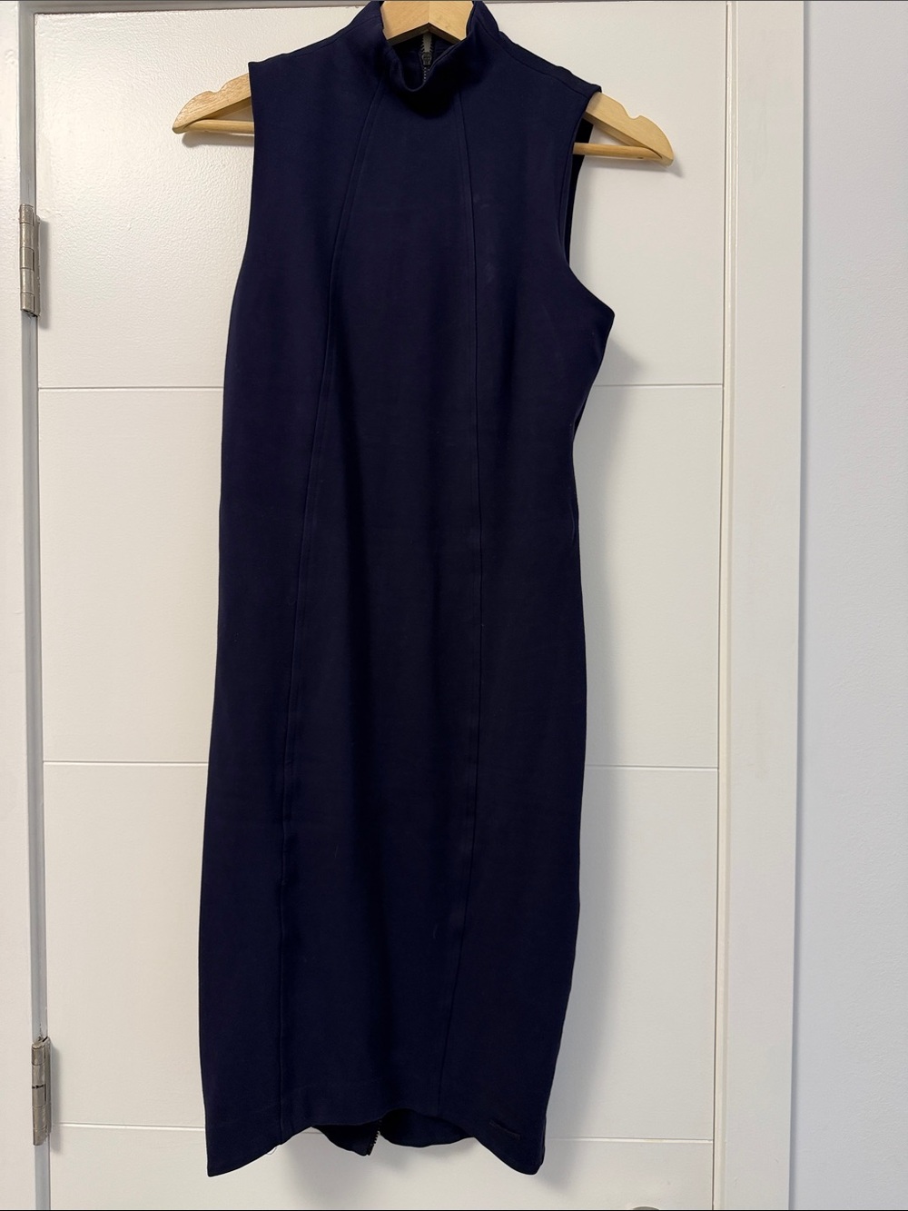 Calvin Klein Sleeveless Mock-Neck Midi Dress in Navy Blue